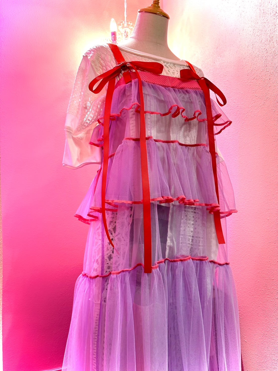 503432 紫チュールワンピース purple tulle overalls