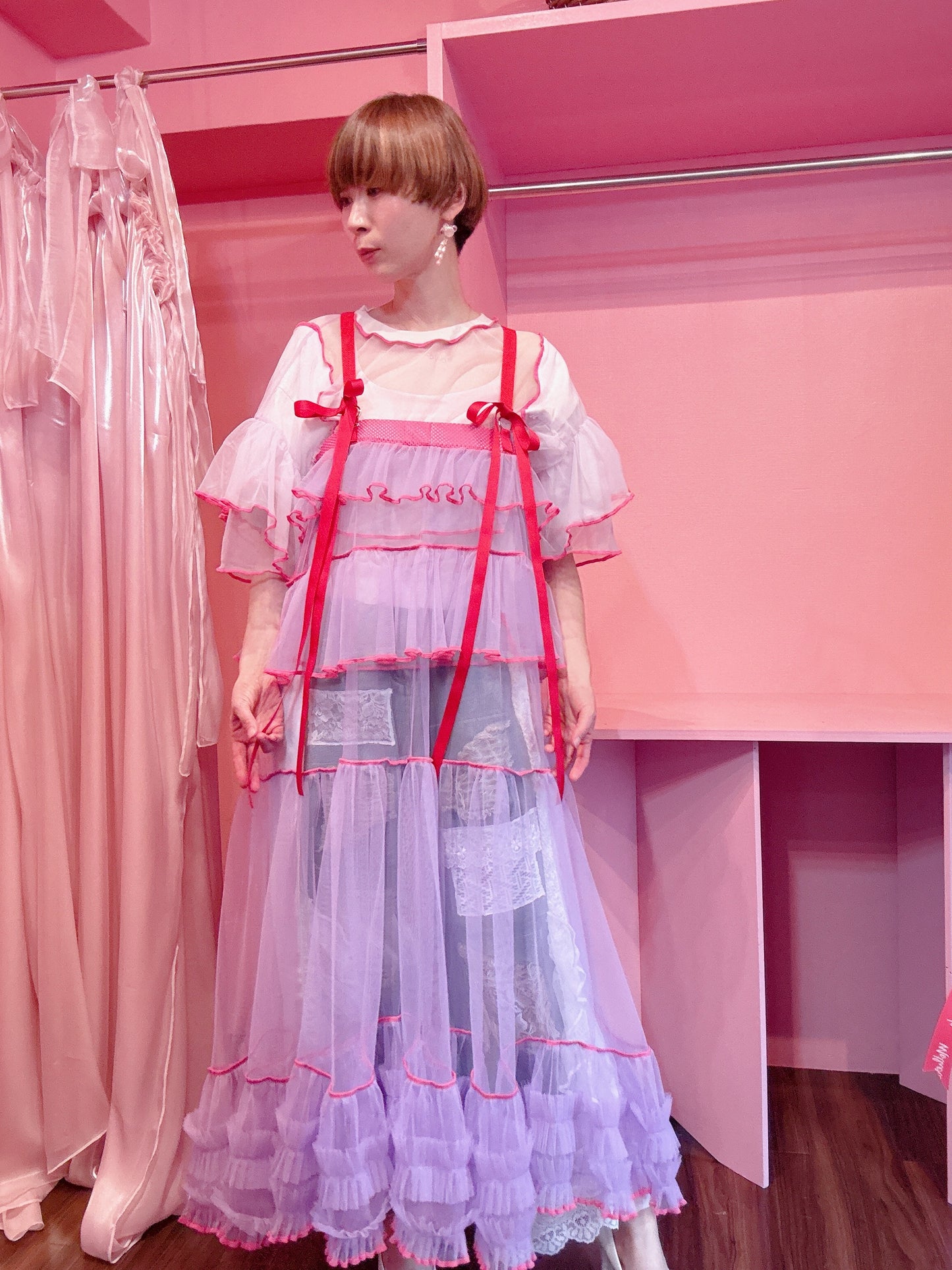 503432 紫チュールワンピース purple tulle overalls