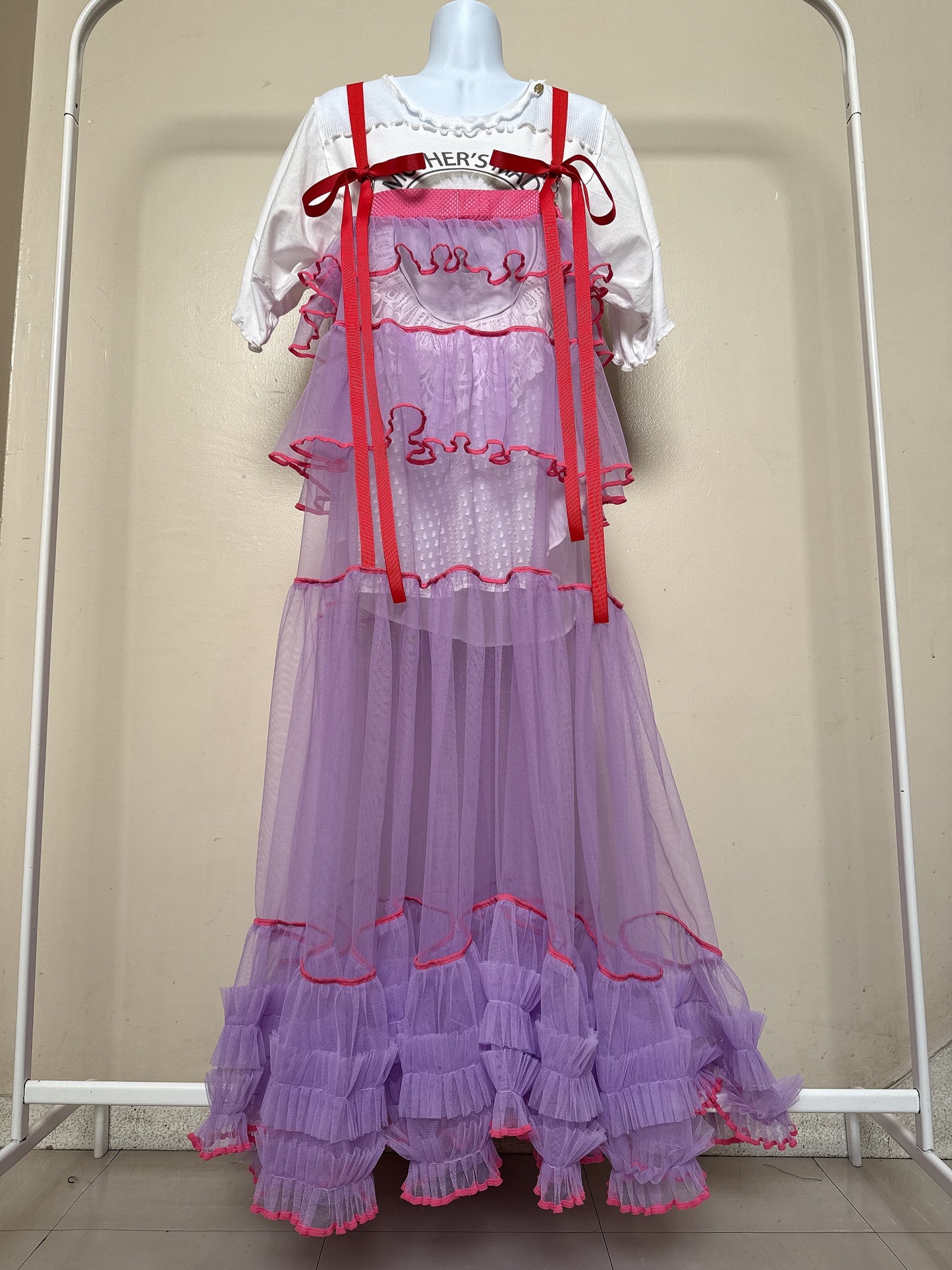 503432 紫チュールワンピース purple tulle overalls