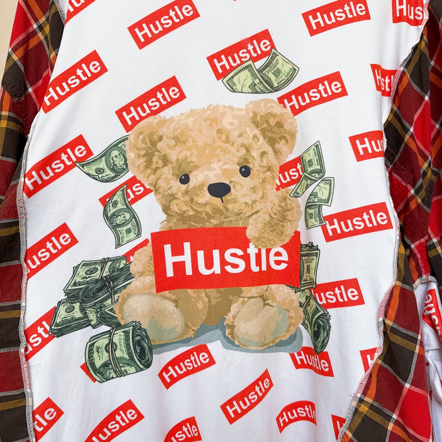 502224 くまさんグラフィックチェックシャツ Teddy bear plaid shirts