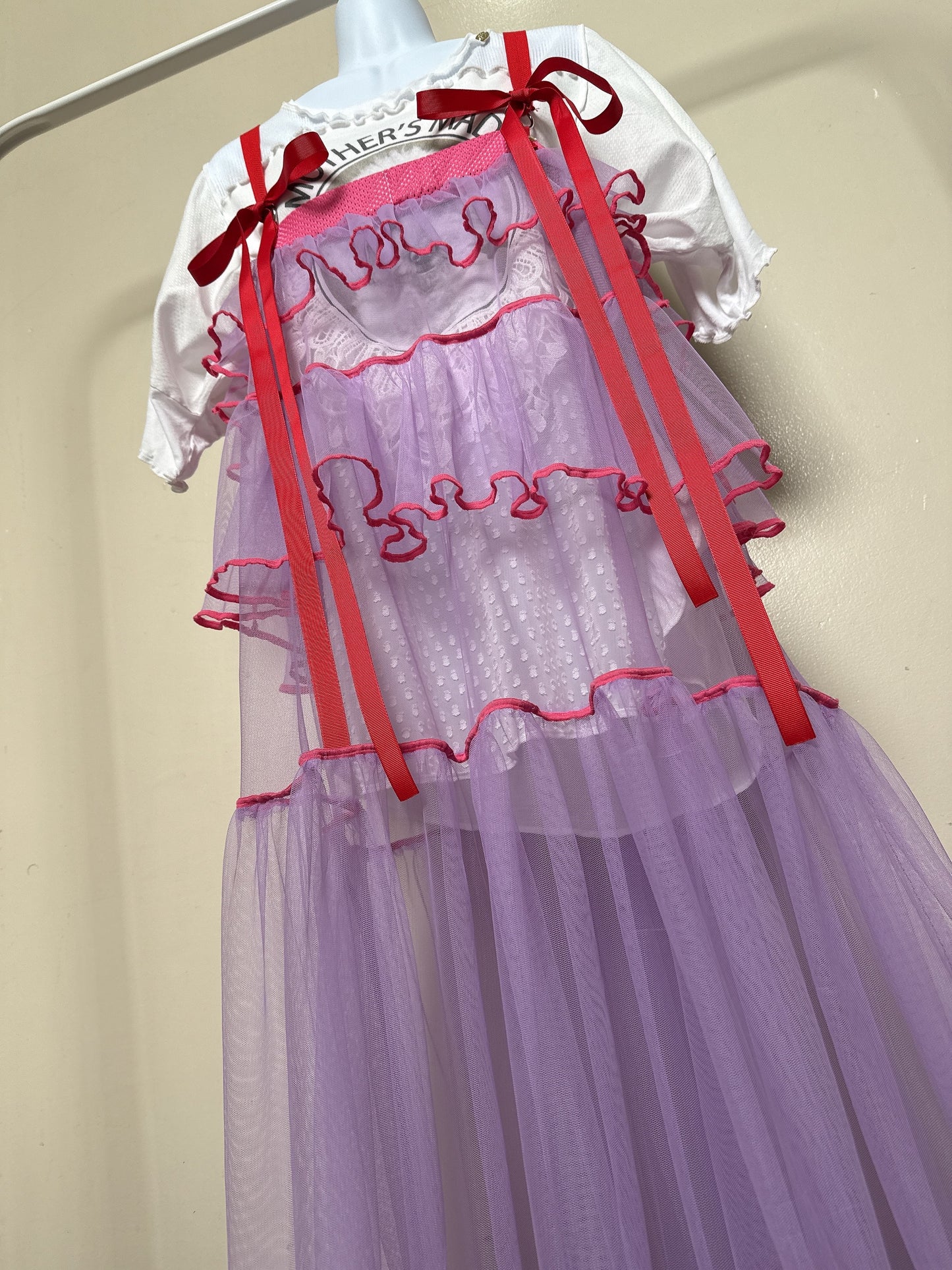 503432 紫チュールワンピース purple tulle overalls