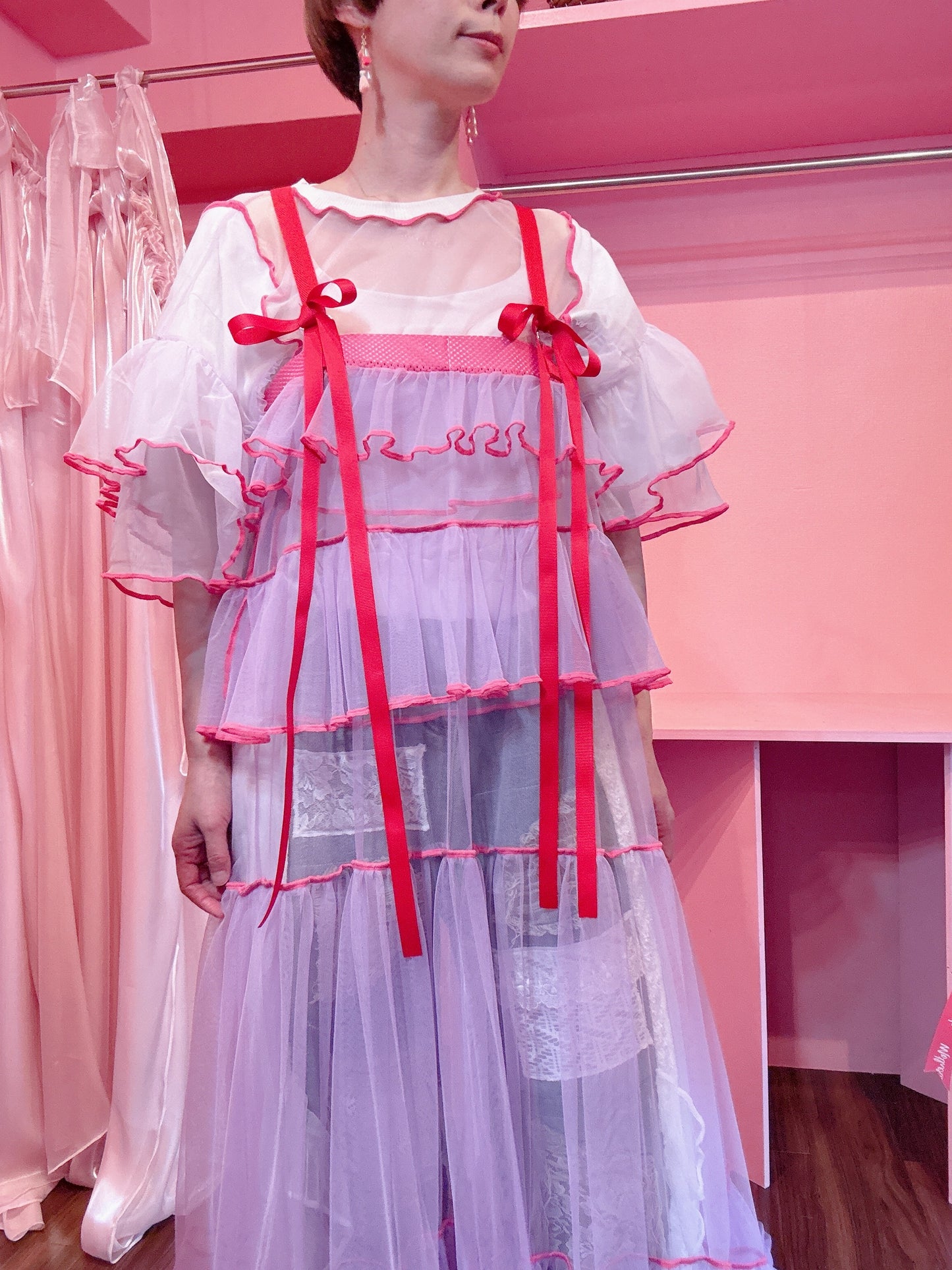 503432 紫チュールワンピース purple tulle overalls