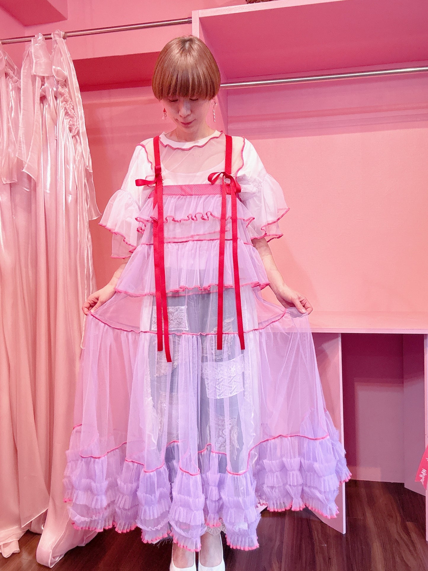 503432 紫チュールワンピース purple tulle overalls