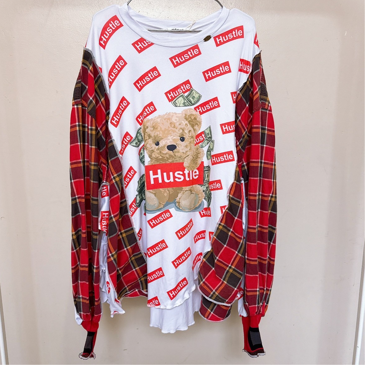 502224 くまさんグラフィックチェックシャツ Teddy bear plaid shirts
