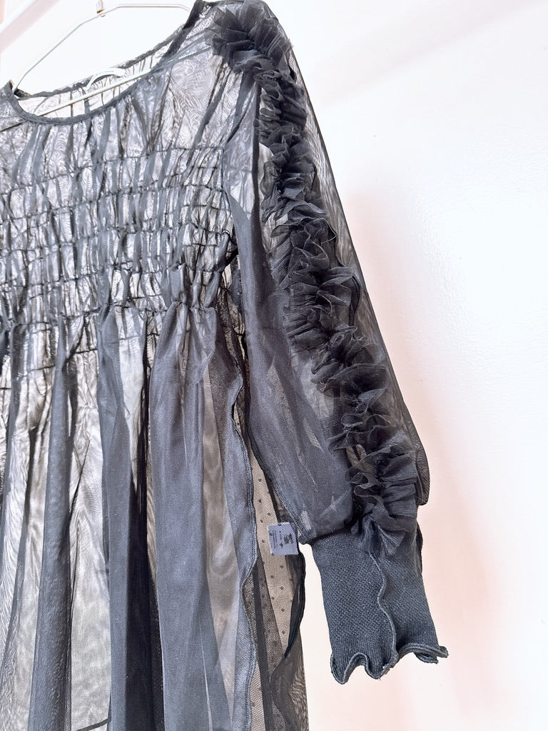 504203 シースルーフリルトップス (黒)black 2way mesh ruffled tops