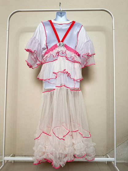 504401 オフホワイトチュールワンピース　off white tulle overalls