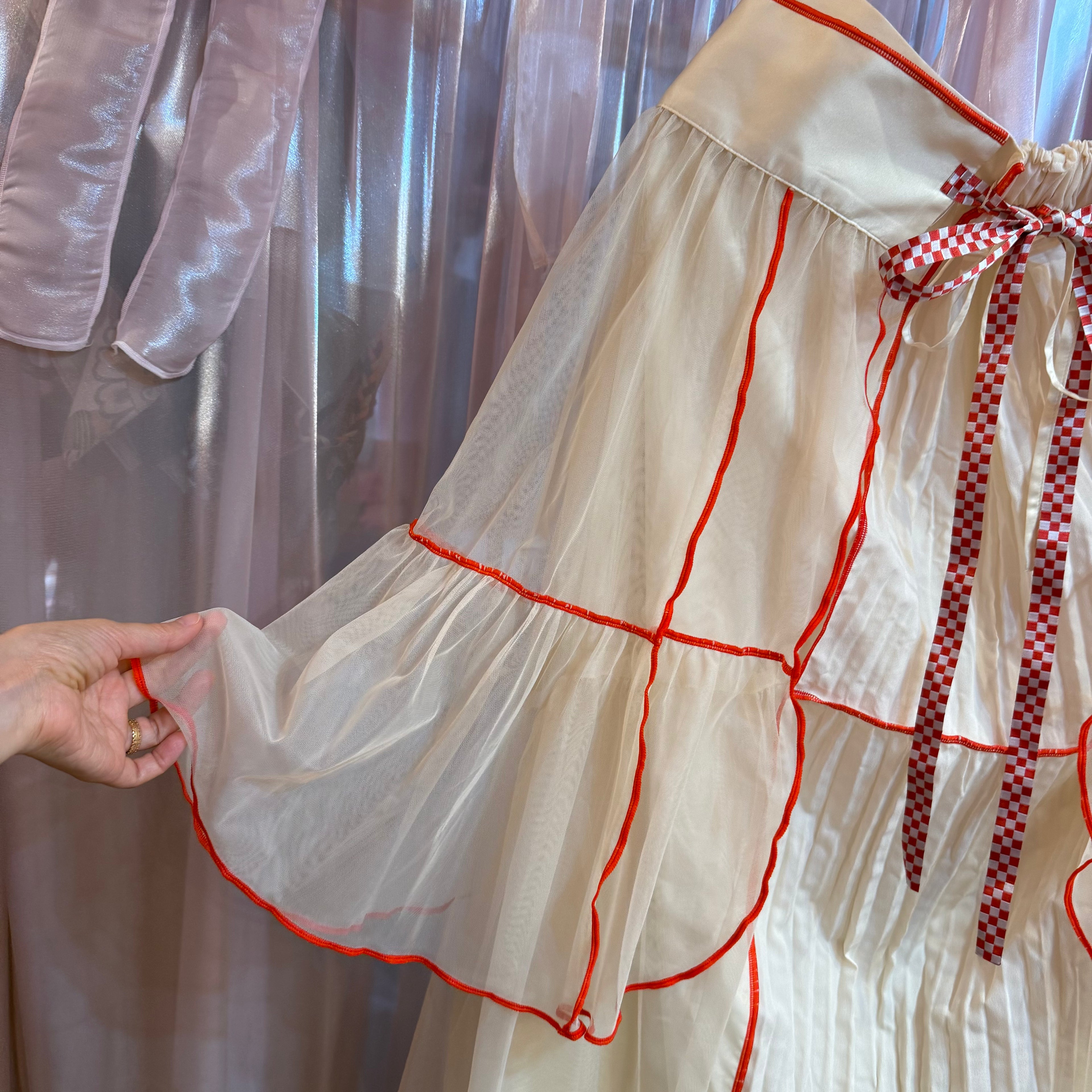 レッドチェックリボンチュールスカート