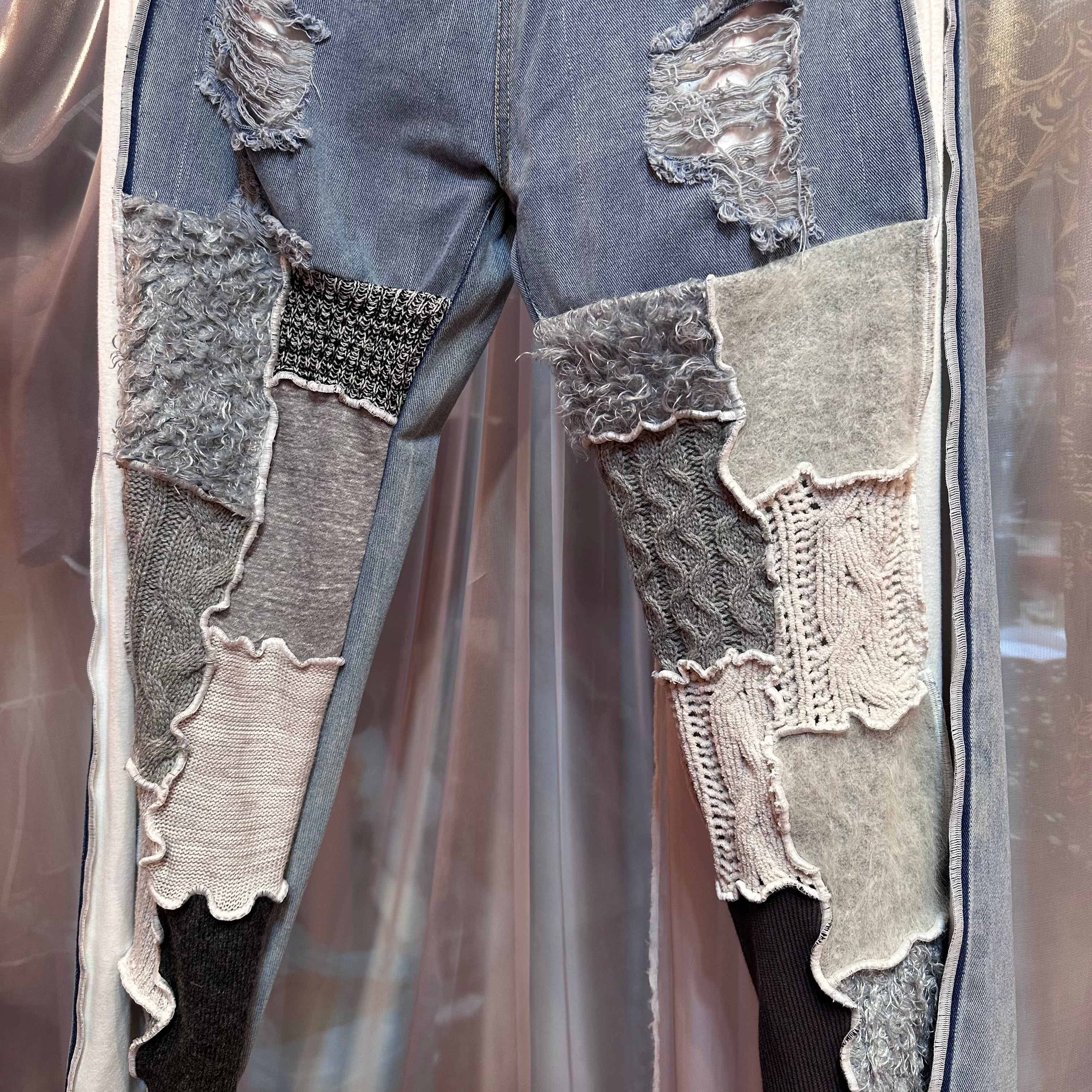 ニットパッチワークデニム