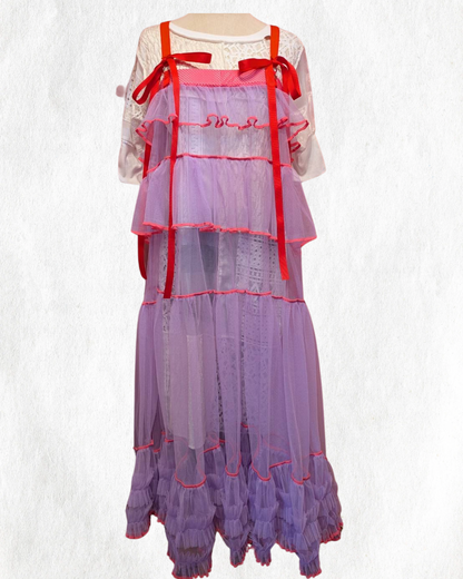 503432 紫チュールワンピース　purple tulle overalls