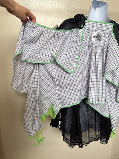 503242　肩リボンフリンジフリル2wayシャツ　（白地に青チェック）　Tussles attached plaid tops