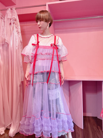 503432 紫チュールワンピース　purple tulle overalls