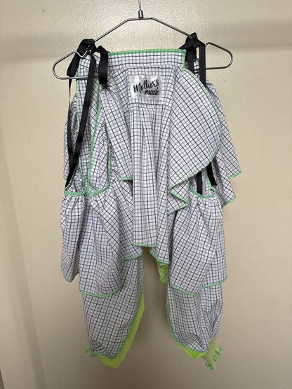 503242　肩リボンフリンジフリル2wayシャツ　（白地に青チェック）　Tussles attached plaid tops
