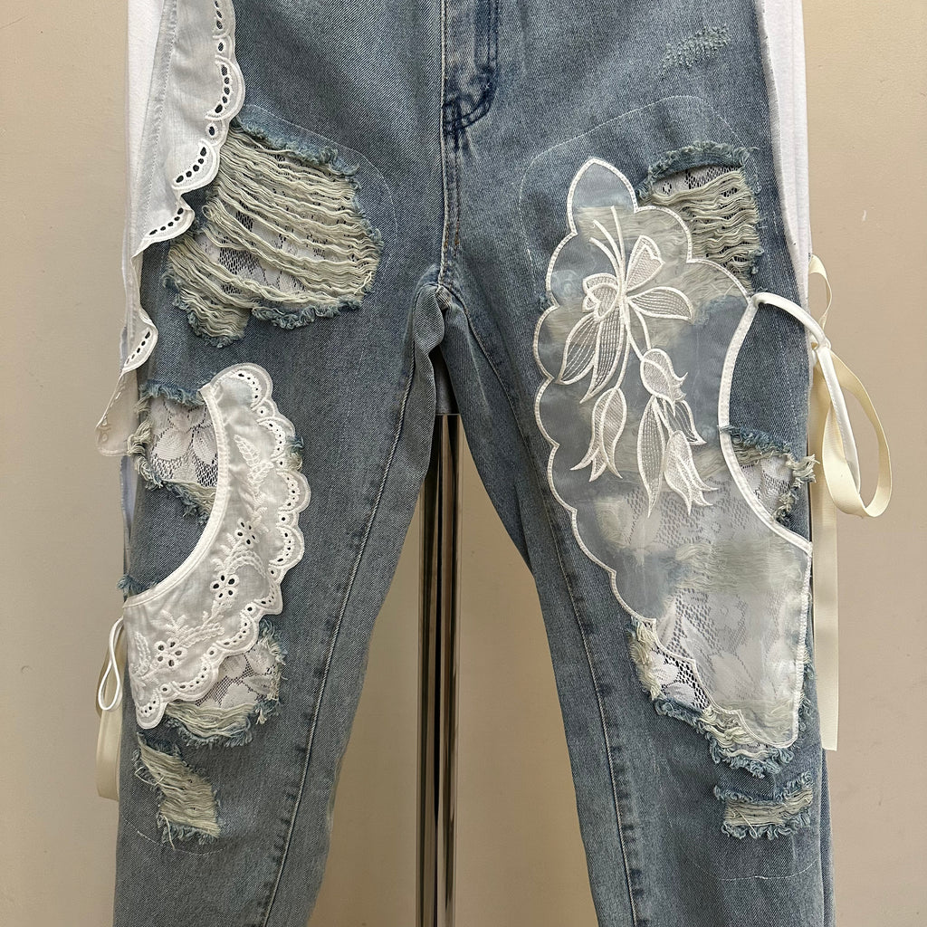 レース付きデニム