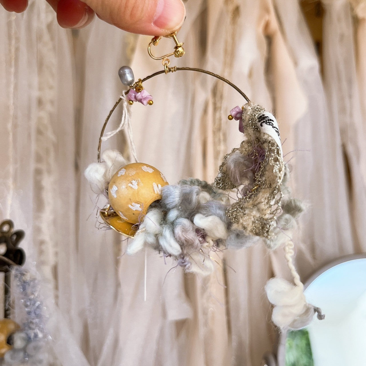Mother‘s made × UME knit earring/lavender（片耳）