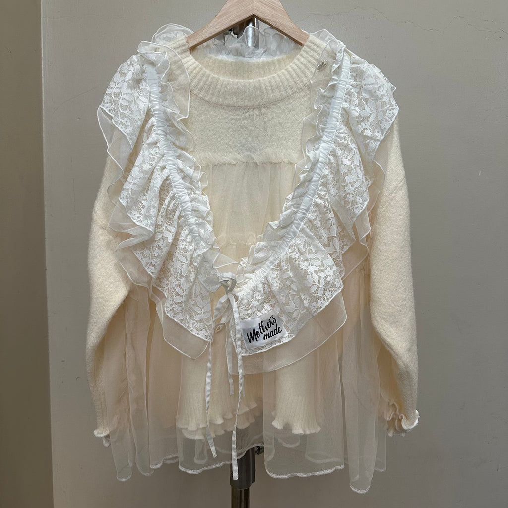 取り外し可能なレース付きチュールセーター