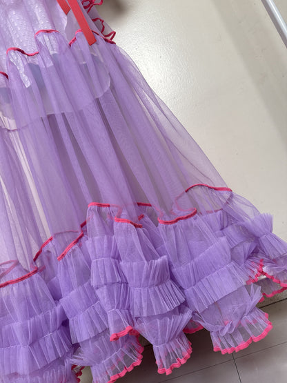 503432 紫チュールワンピース　purple tulle overalls