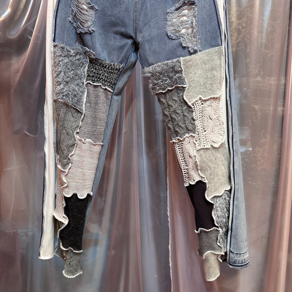 ニットパッチワークデニム