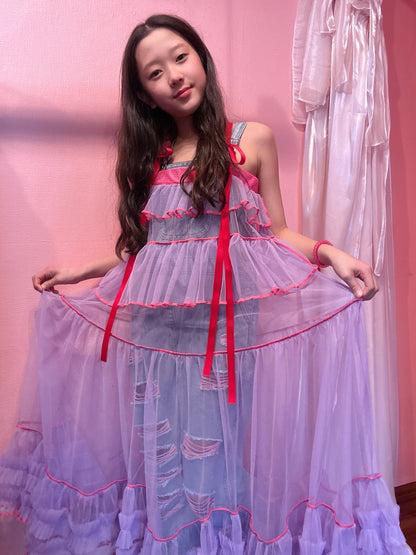 503432 紫チュールワンピース　purple tulle overalls