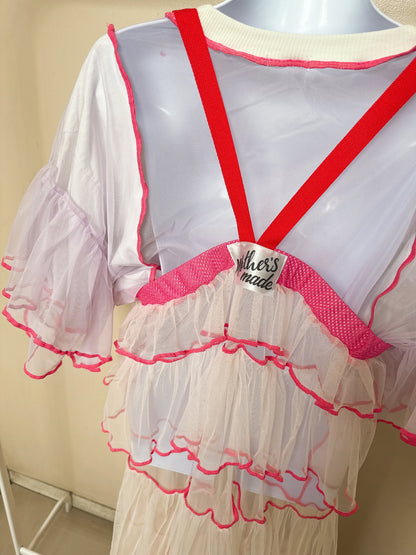 504401 オフホワイトチュールワンピース　off white tulle overalls