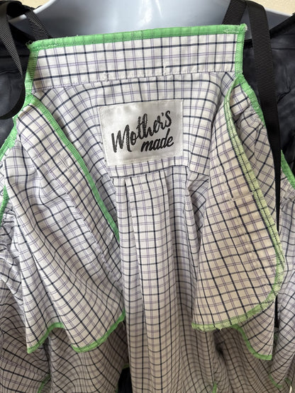 503242　肩リボンフリンジフリル2wayシャツ　（白地に青チェック）　Tussles attached plaid tops