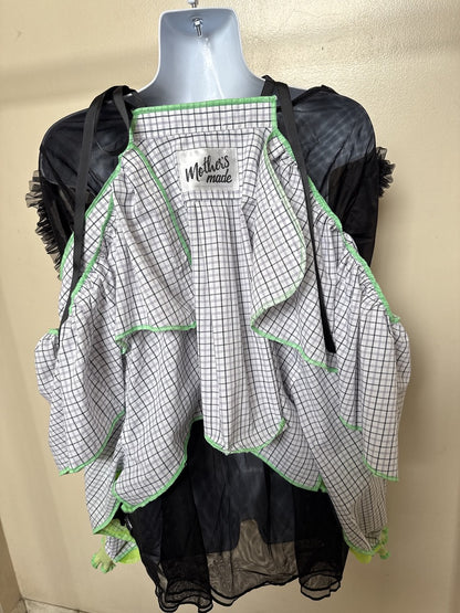503242　肩リボンフリンジフリル2wayシャツ　（白地に青チェック）　Tussles attached plaid tops