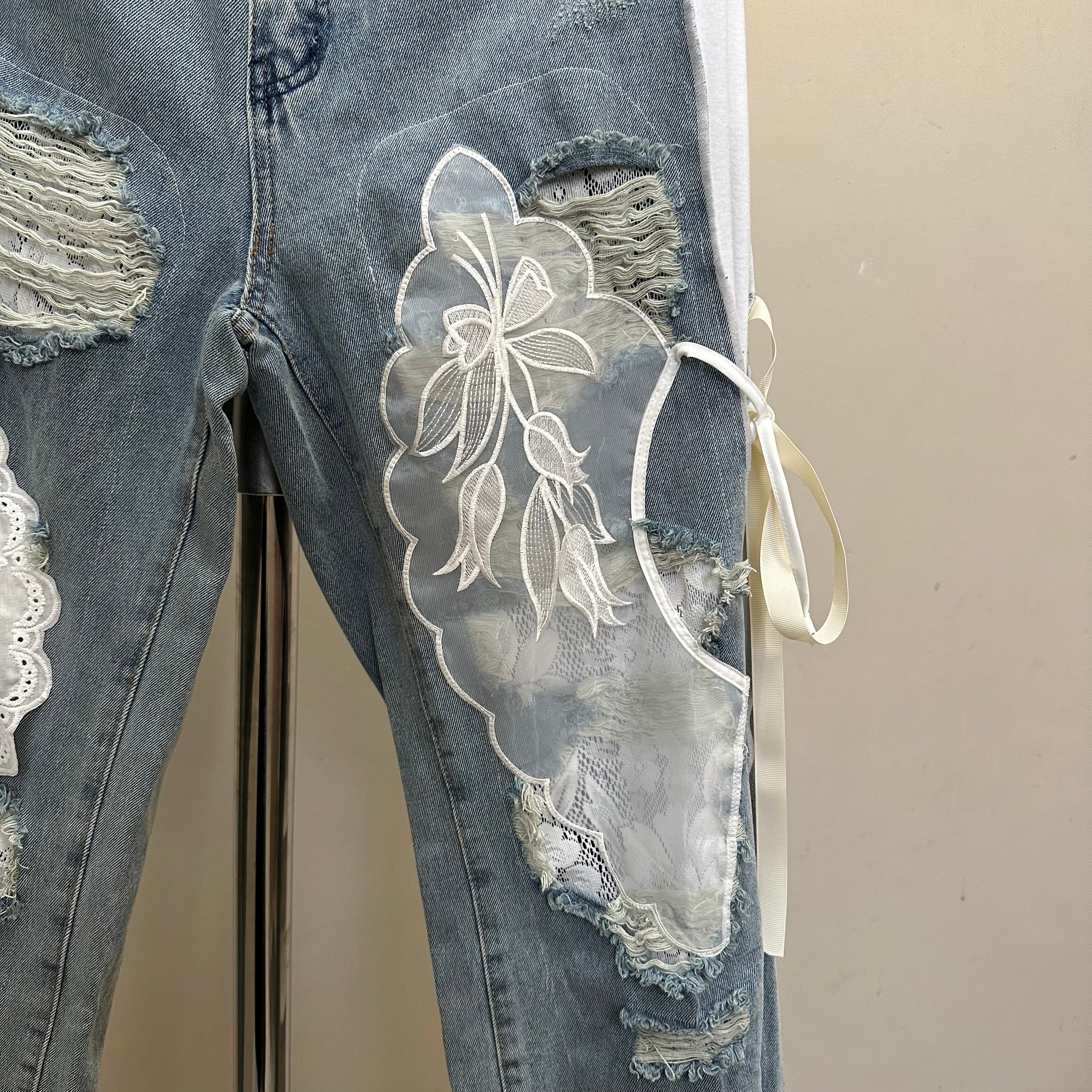 レース付きデニム