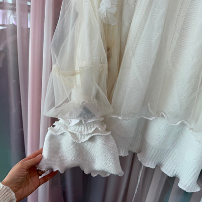 シアーWニットチュール袖トップス（WHITE）