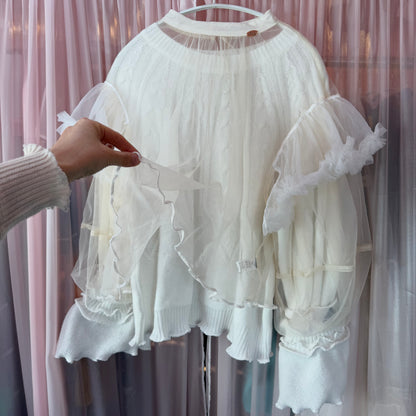 シアーWニットチュール袖トップス（WHITE）