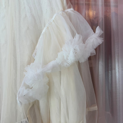 シアーWニットチュール袖トップス（WHITE）