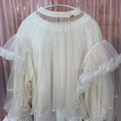 シアーWニットチュール袖トップス（WHITE）
