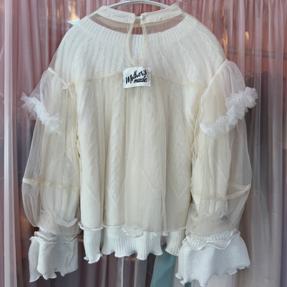 シアーWニットチュール袖トップス（WHITE）