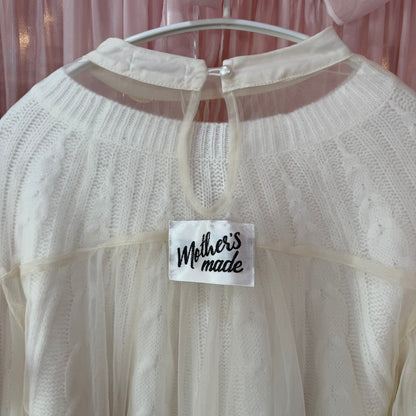 シアーWニットチュール袖トップス（WHITE）