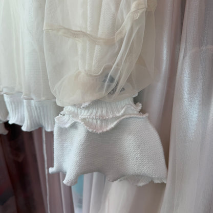 シアーWニットチュール袖トップス（WHITE）