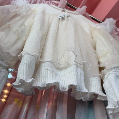 シアーWニットチュール袖トップス（WHITE）
