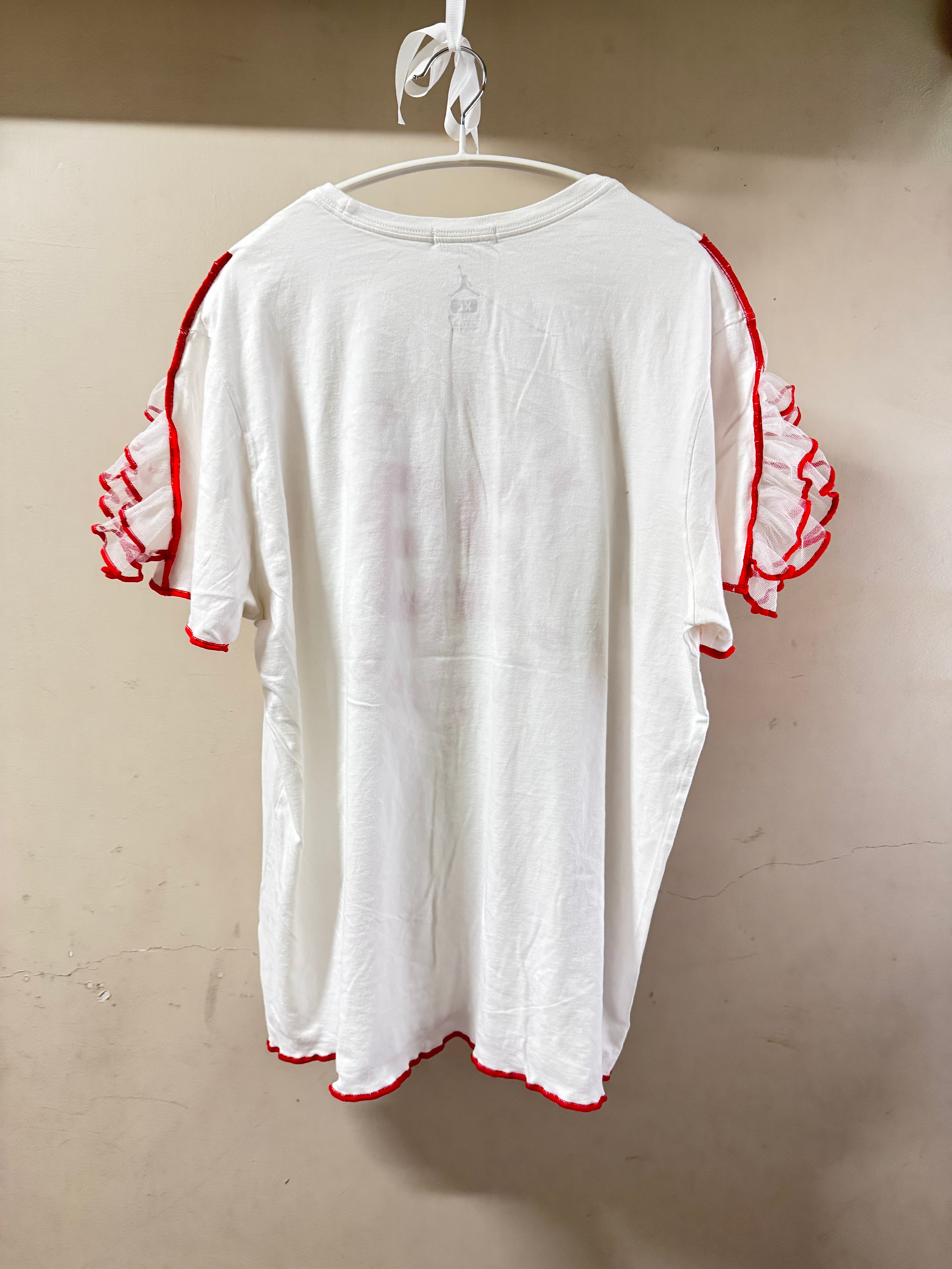 肩フリル付き半袖Tシャツ　