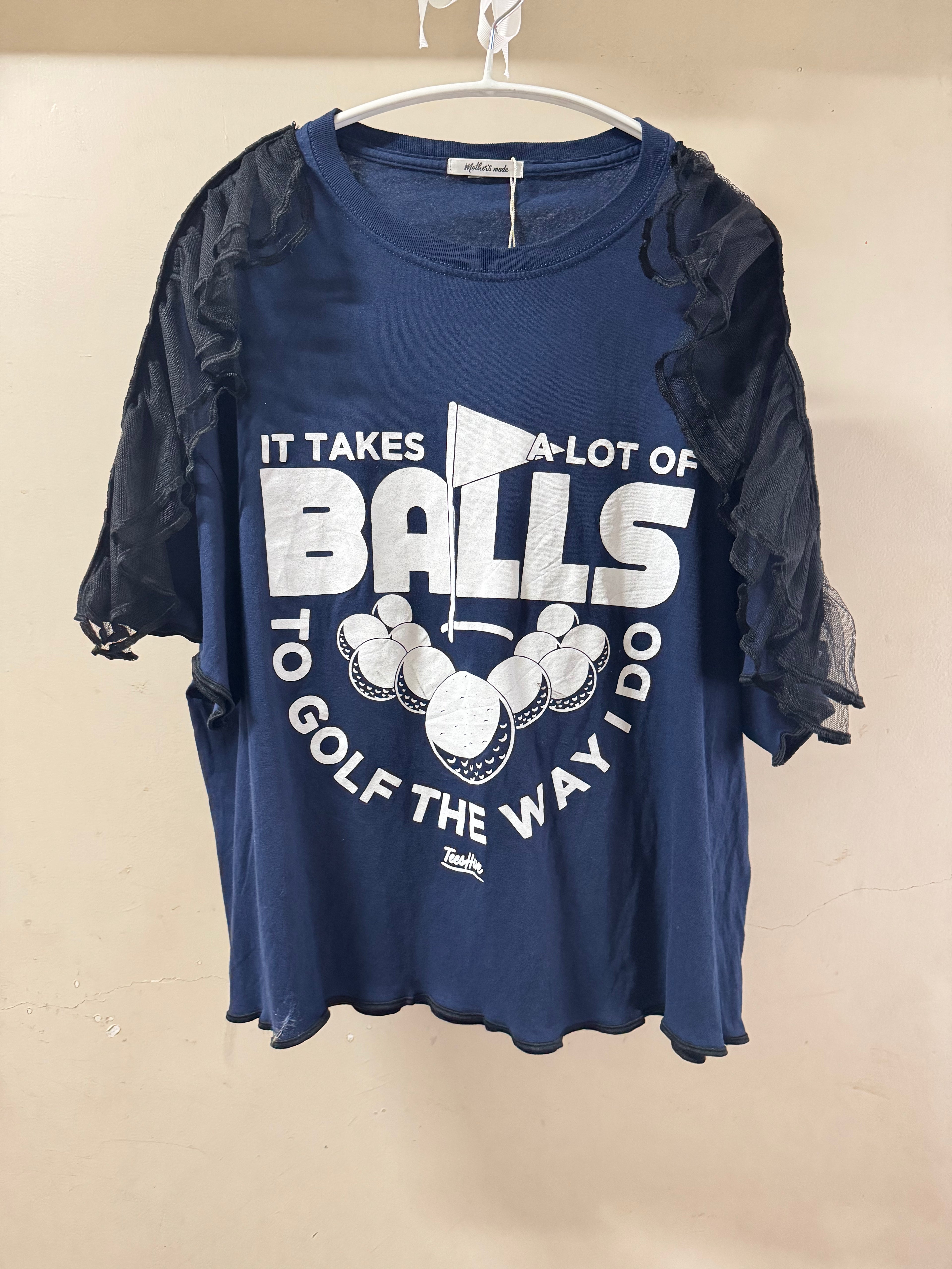 肩フリル付き半袖Tシャツ