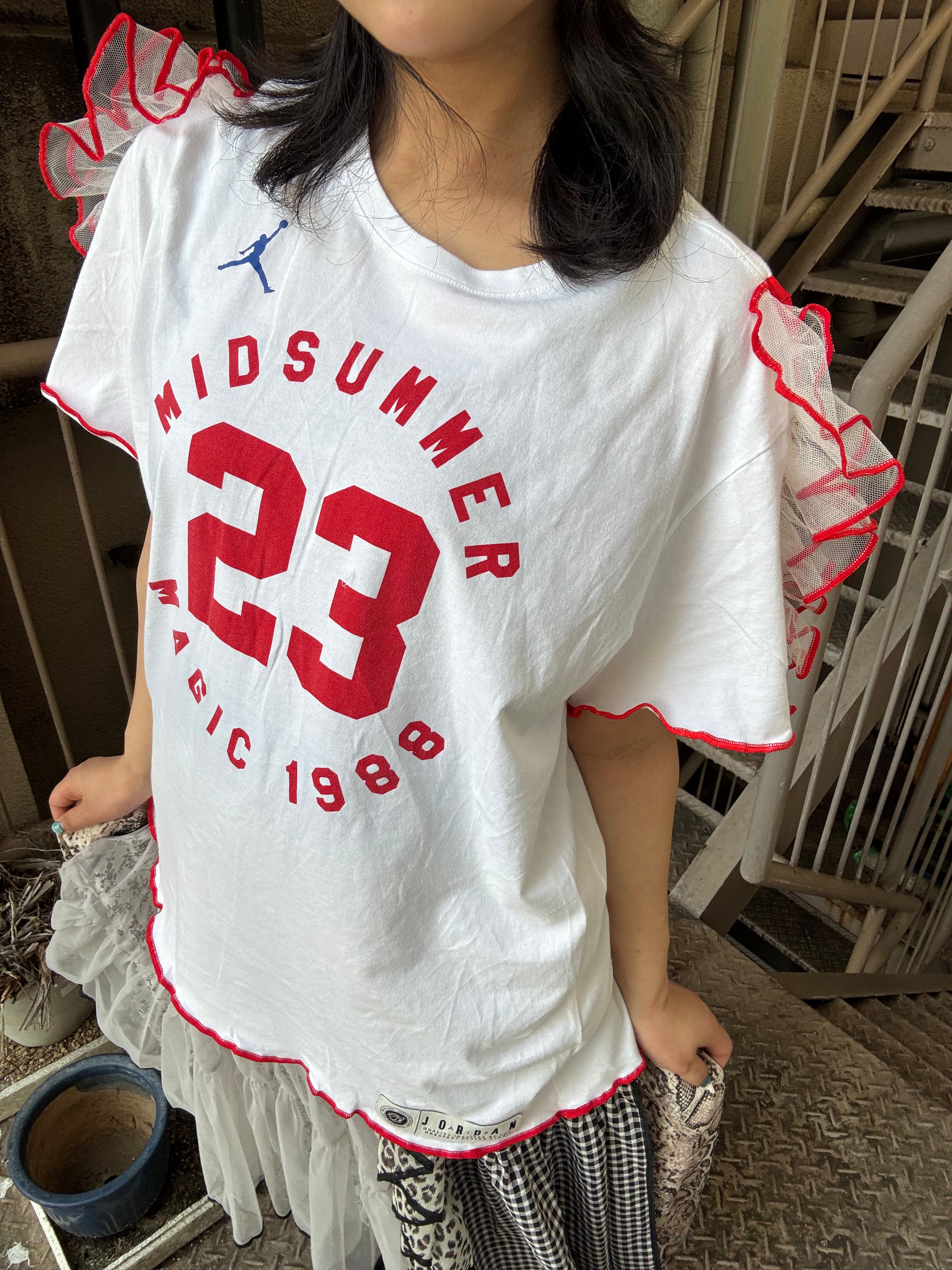 肩フリル付き半袖Tシャツ　