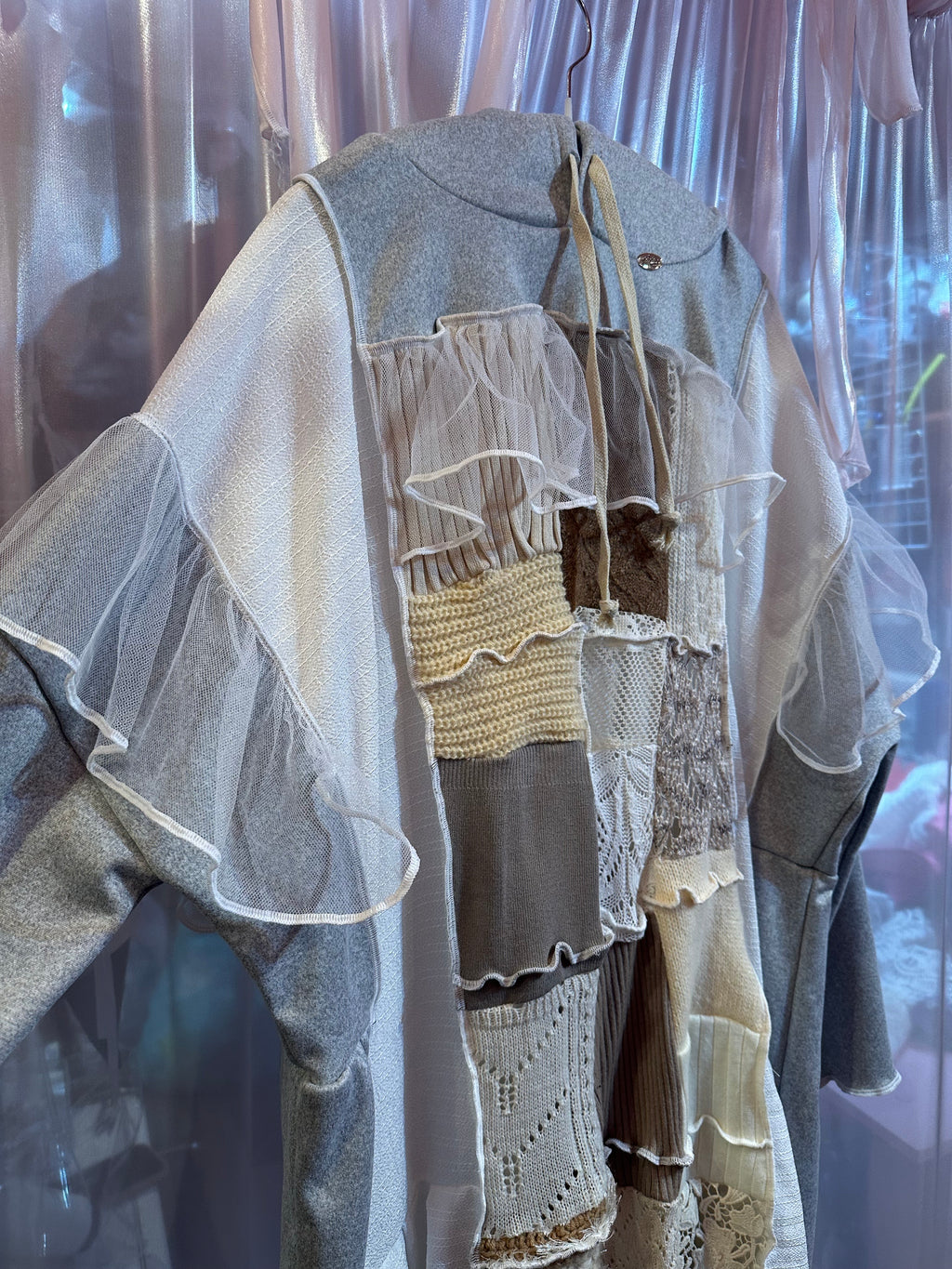 ニットパッチワークフード付きワンピース