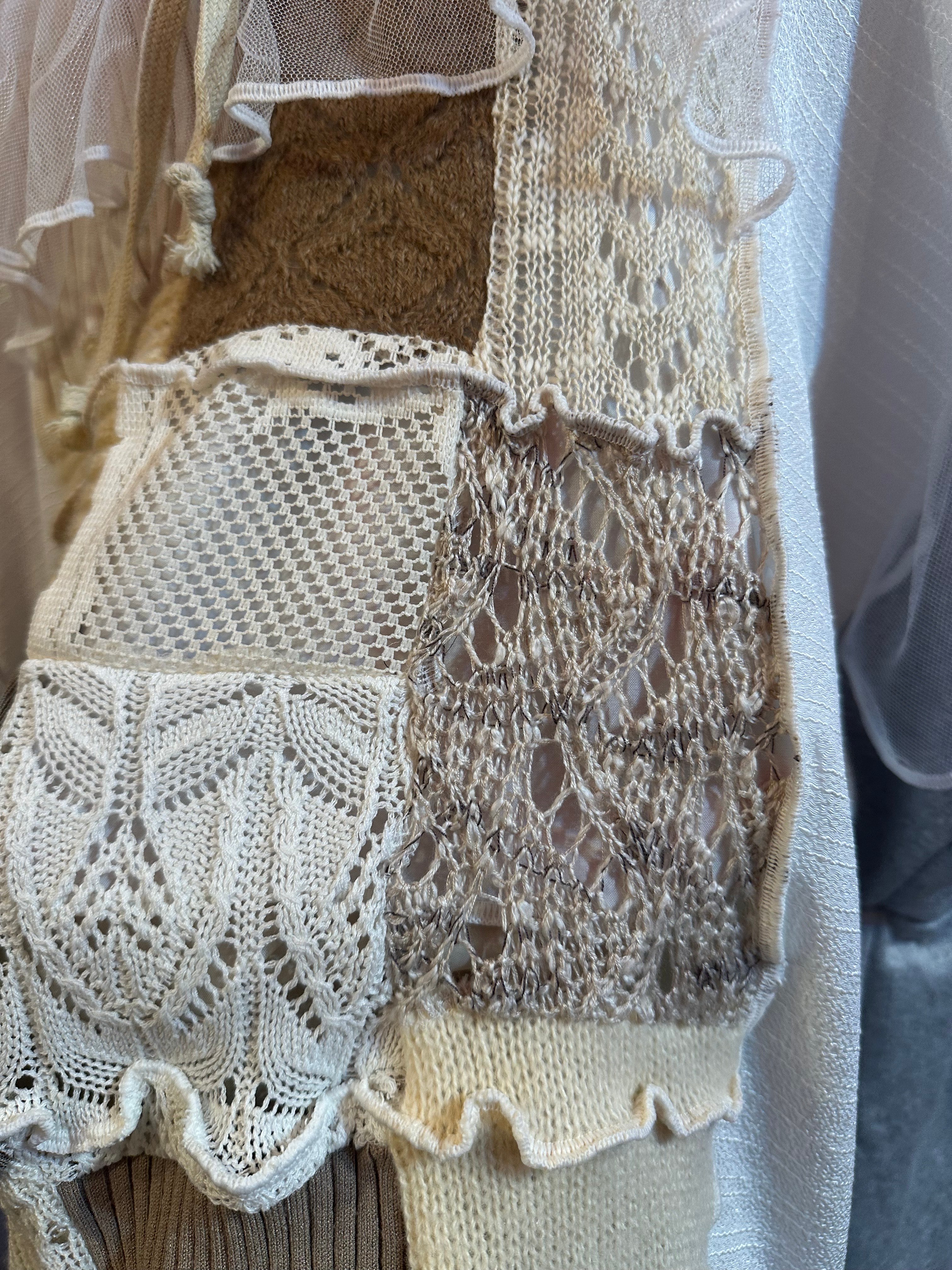 ニットパッチワークフード付きワンピース