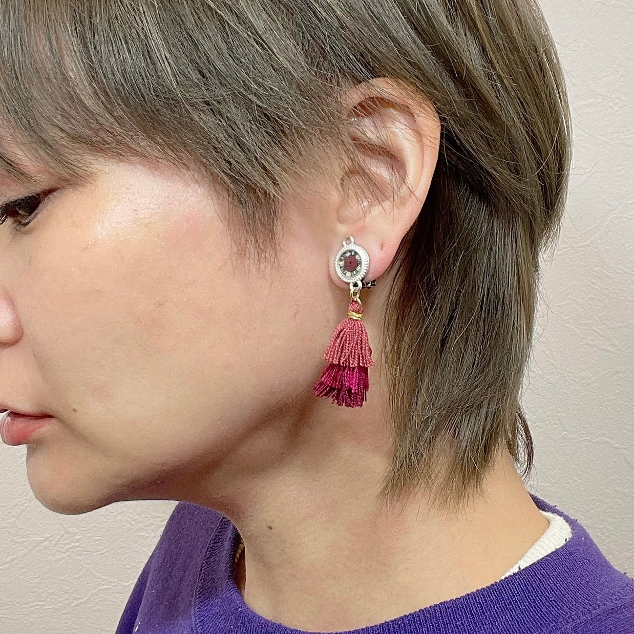 Mother’s made × UME tassel earrings/red