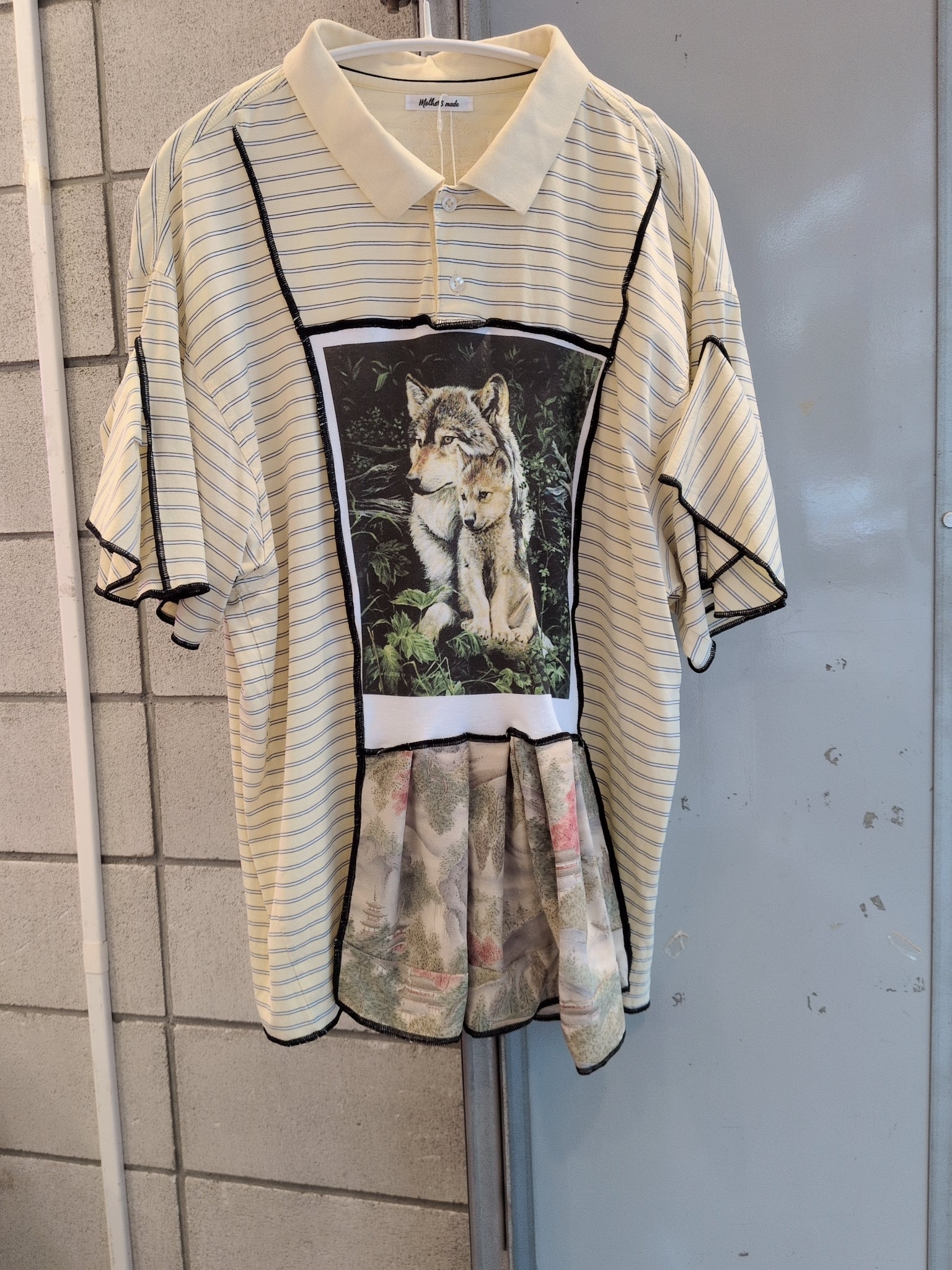 おおかみの親子ポロシャツ 黄色細ボーダー