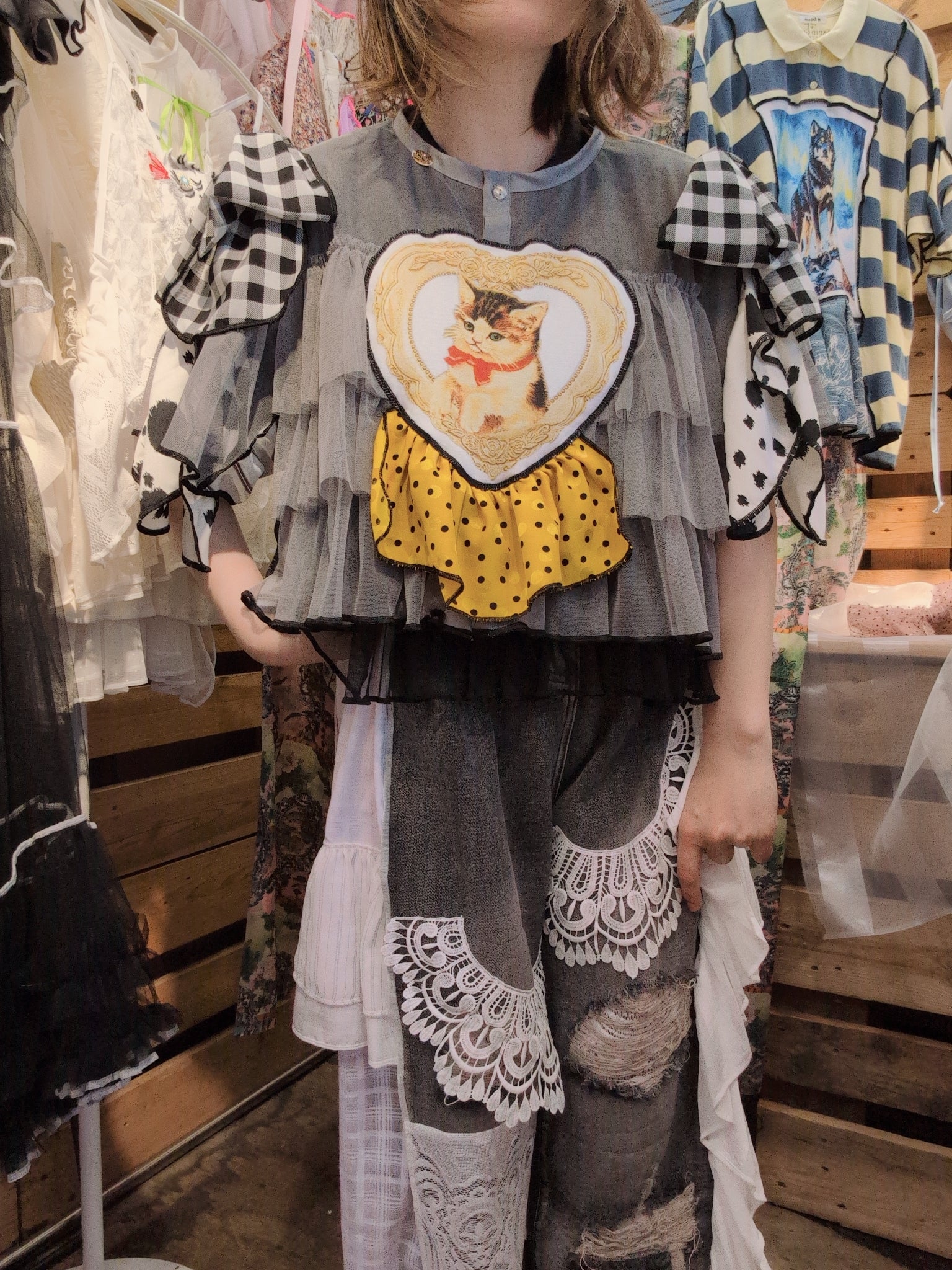 ねこハート♡シフォントップス グレー