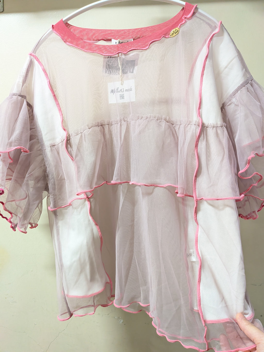 シアーフリルピンクTシャツ