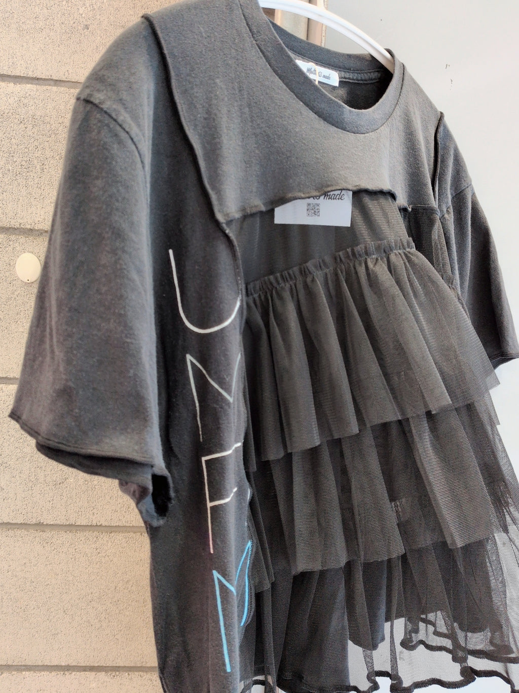 シフォン切替シンプル黒Tシャツ