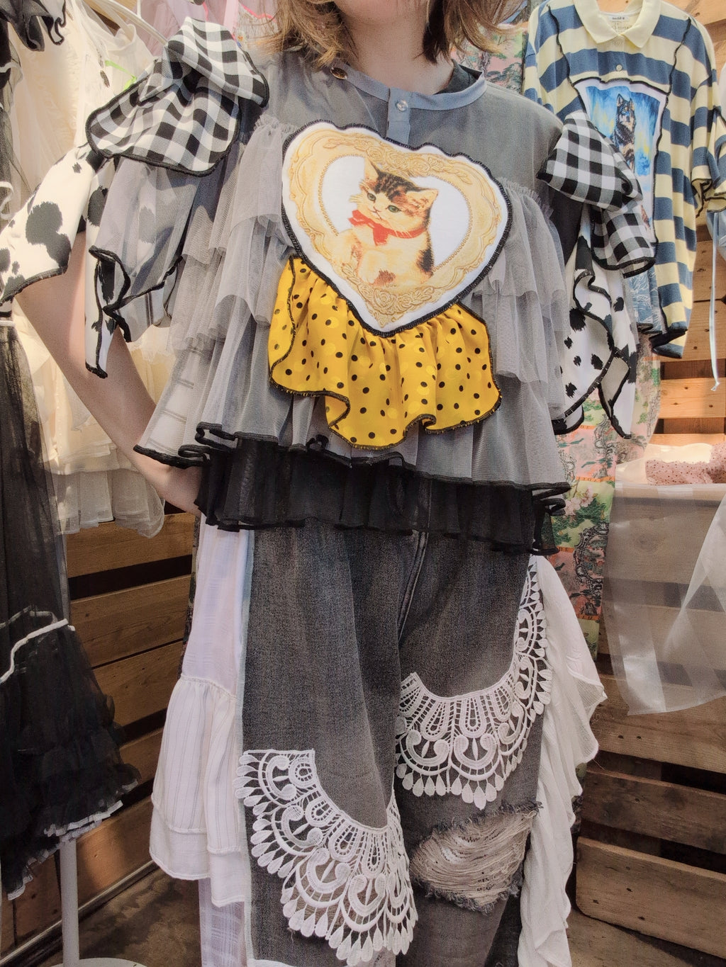 ねこハート♡シフォントップス グレー