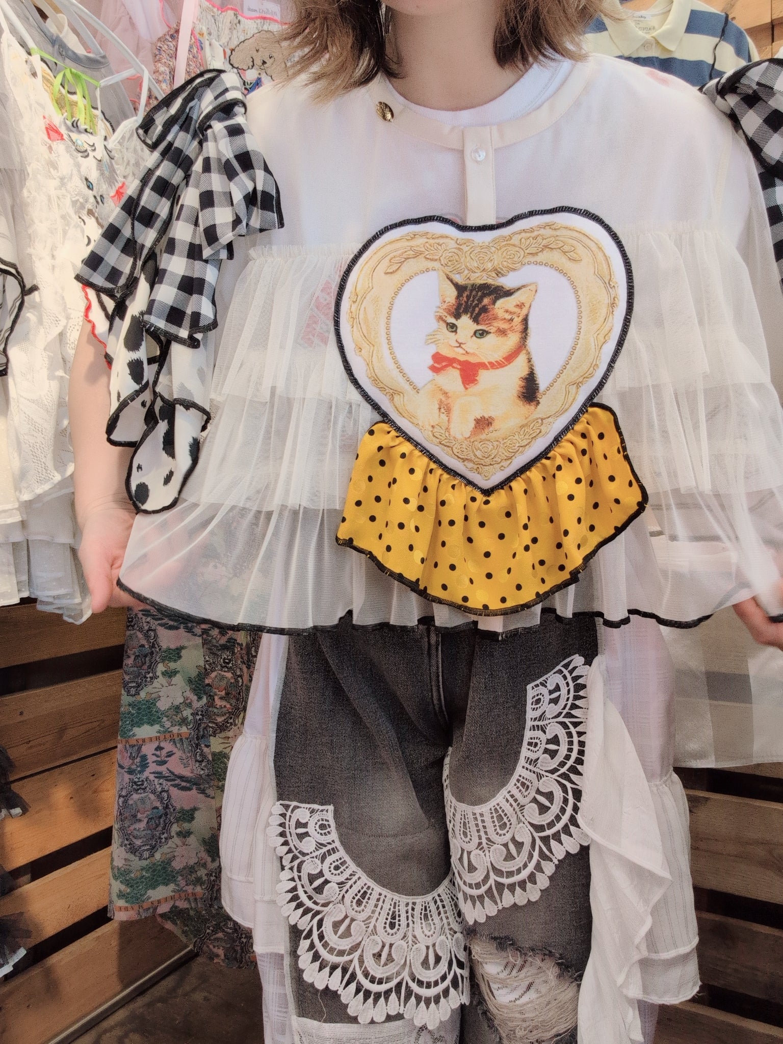 ねこハート♡シフォントップス 白