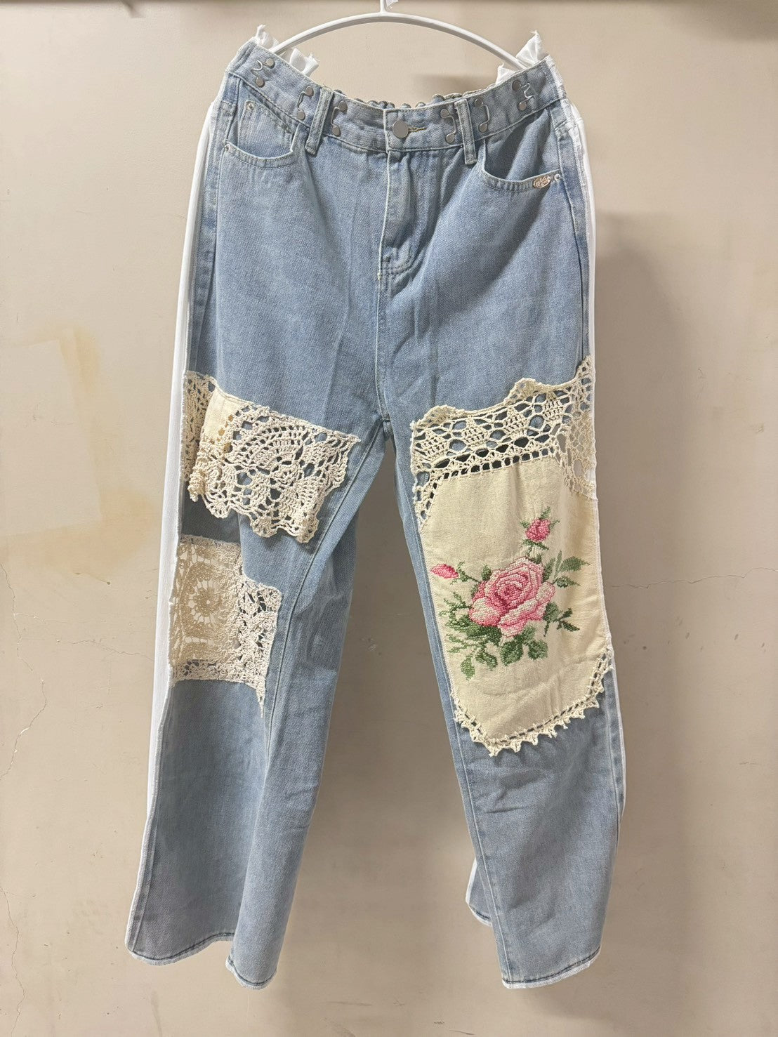 レースmixバラ柄刺繍ブルーデニム