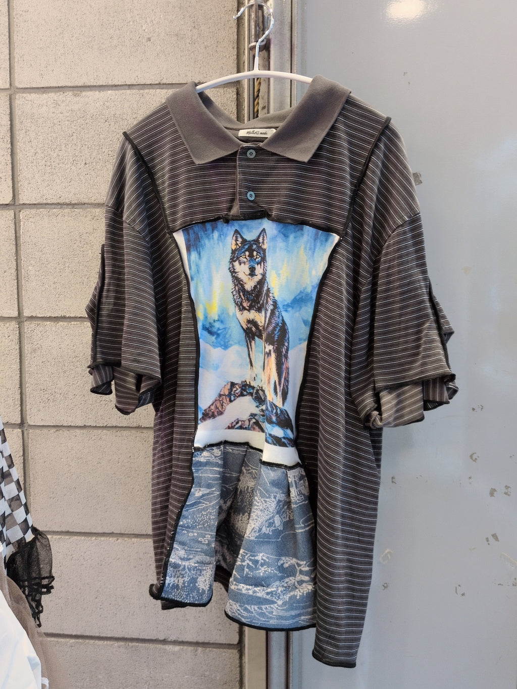 おおかみポロシャツ チャコールボーダー