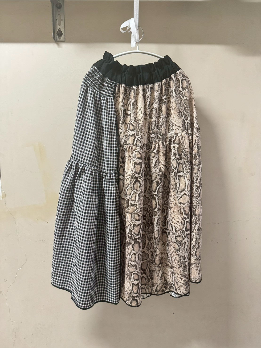シフォンmixへび柄ギャザースカート