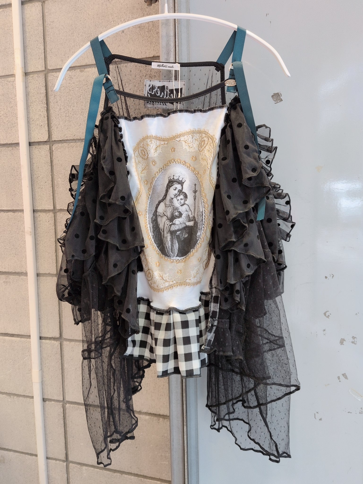 袖2wayシフォン絵画mixキャミソール 黒